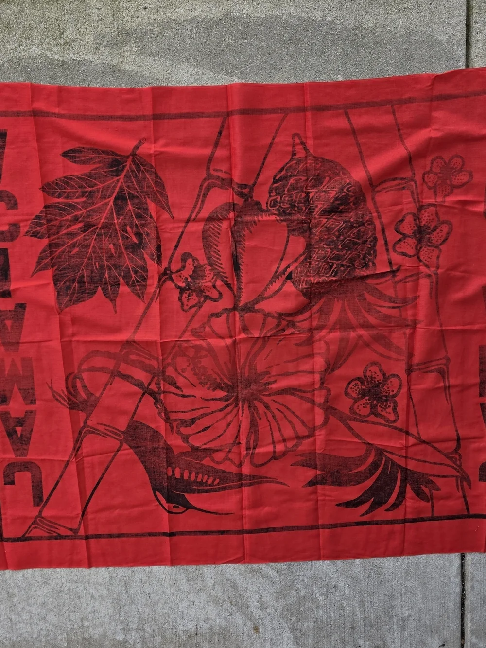 Vintage 80s Jamaica Sarong Wrap A-Kanga Red Black Beach Cover Up